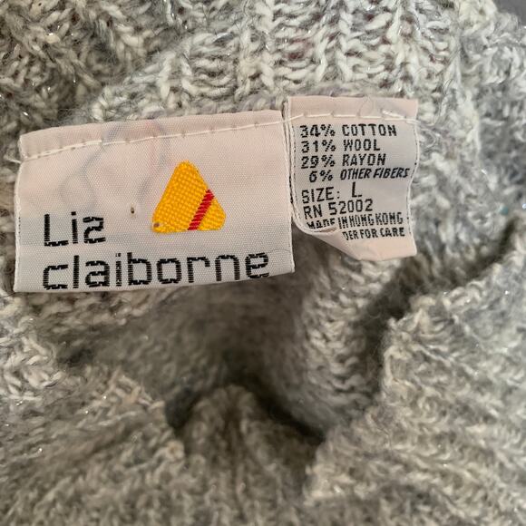 Vintage 80s Liz Claiborne women's chunky knit preppy turtleneck sweater SZ M - Picture 6 of 9